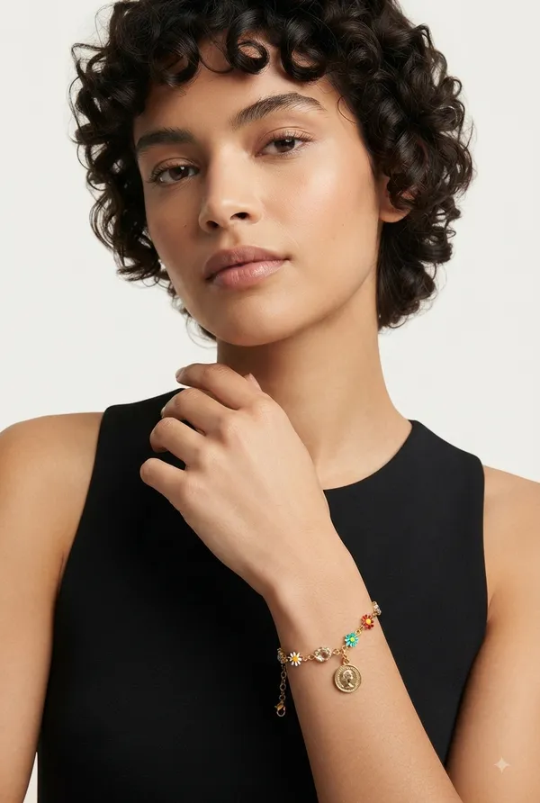 Golden_Bracelet_With_Flower_Charms_For_Women
