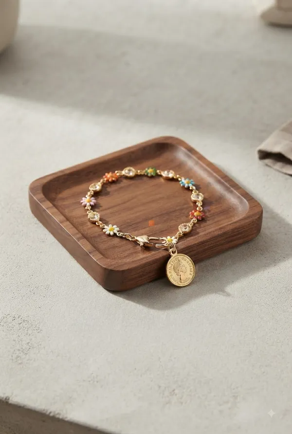 Golden_Bracelet_With_Flower_Charms_For_Women