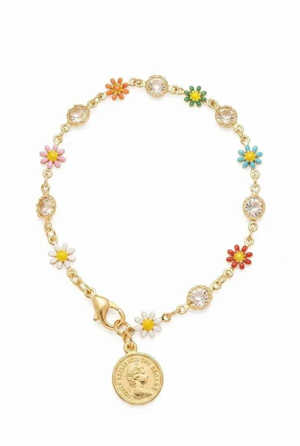 Golden_Bracelet_With_Flower_Charms_For_Women