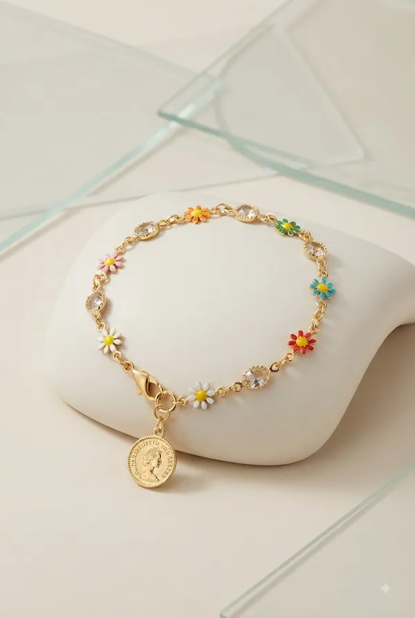 Golden_Bracelet_With_Flower_Charms_For_Women