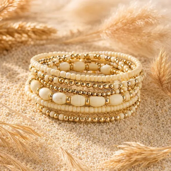 White_Multi_Layered_Small_Beads_Bracelet_For_Women