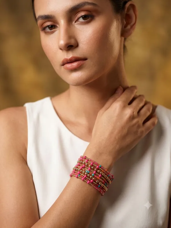 Red_Multi_Layered_Small_Beads_Bracelet_For_Women