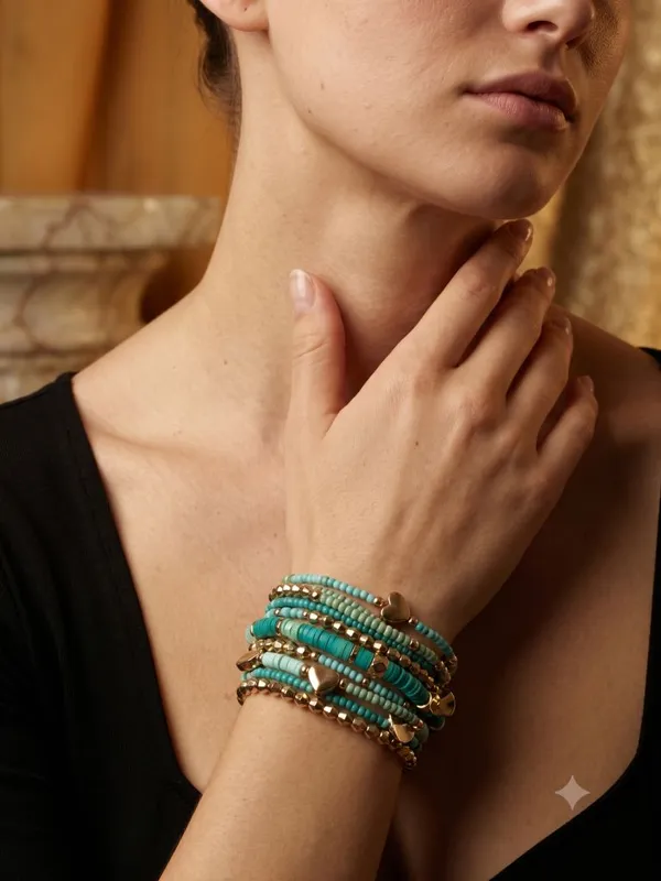 Green_Multi_Layered_Small_Beads_Bracelet_For_Women