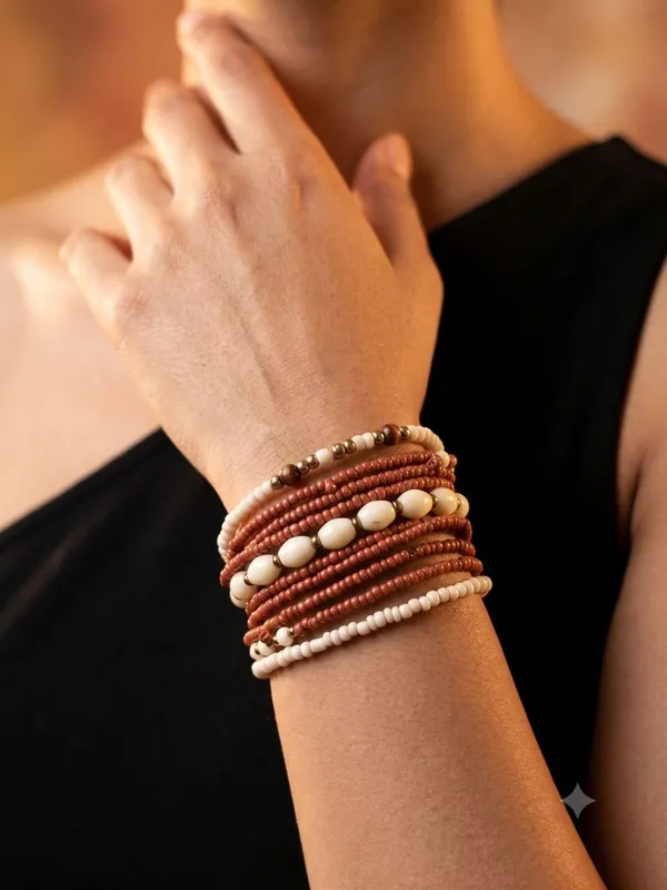 Brown_Multi_Layered_Small_Beads_Bracelet_For_Women