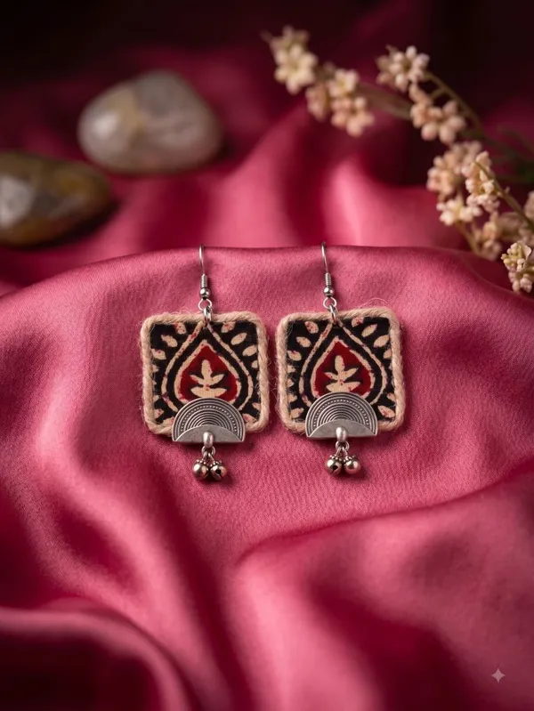 Kalamkari_Fabric_Square_Earrings