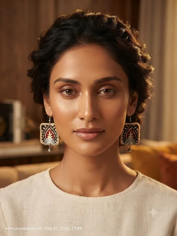 Kalamkari_Fabric_Square_Earrings