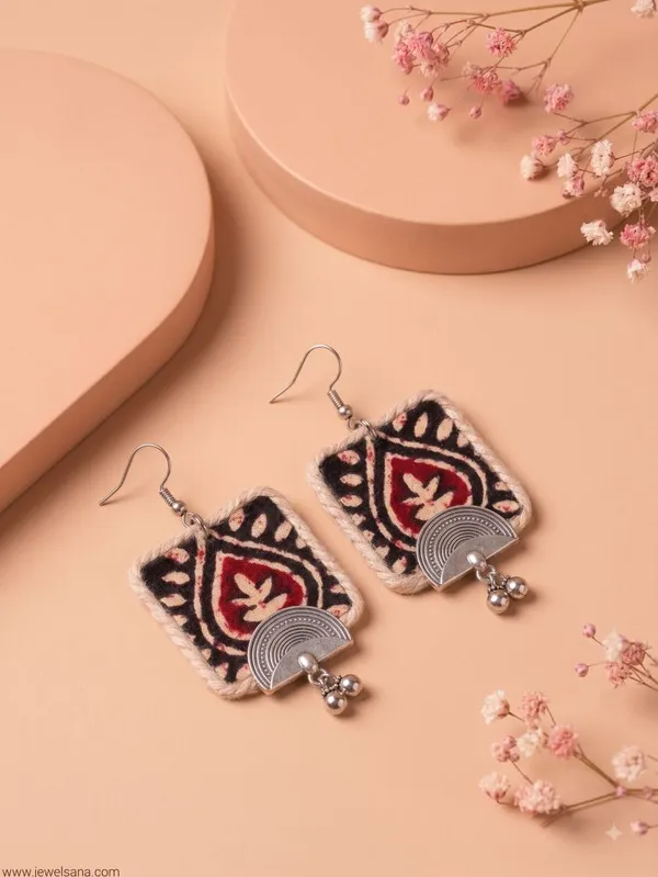 Kalamkari_Fabric_Square_Earrings