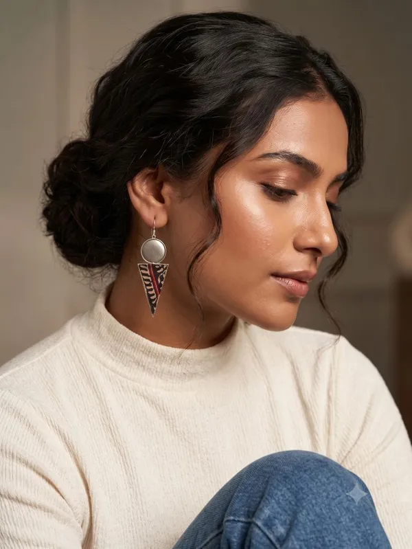 Brass_Long_Earrings_With_Kalamkari_Fabric_For_Women