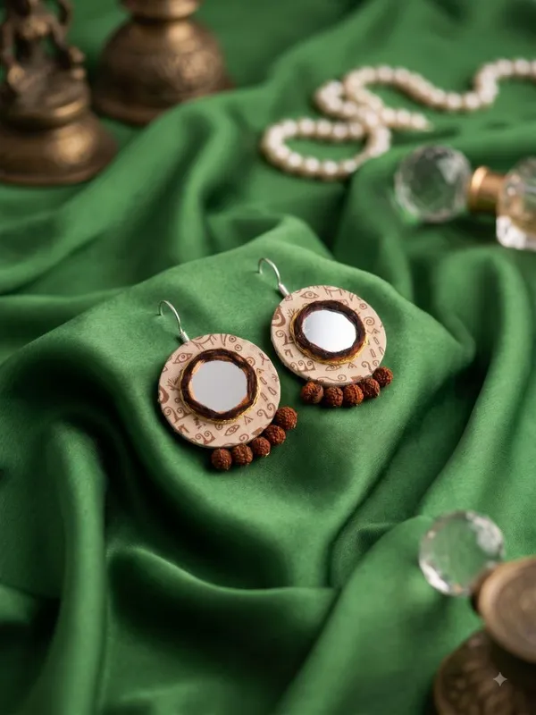 Mantra_Fabric_With_Rudraksha_Beads_Round_Earrings