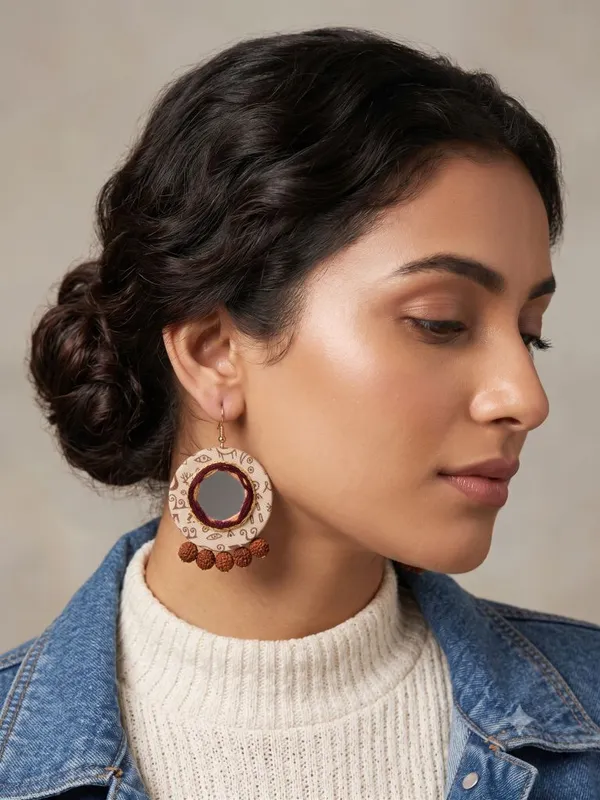 Mantra_Fabric_With_Rudraksha_Beads_Round_Earrings