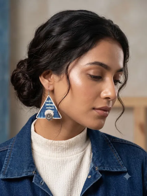 Blue_Block_Print_Triangle_Earrings