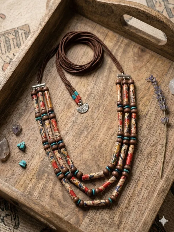 Kalamkari_Fabric_Pipes_Layered_Statement_Necklace_For_Women