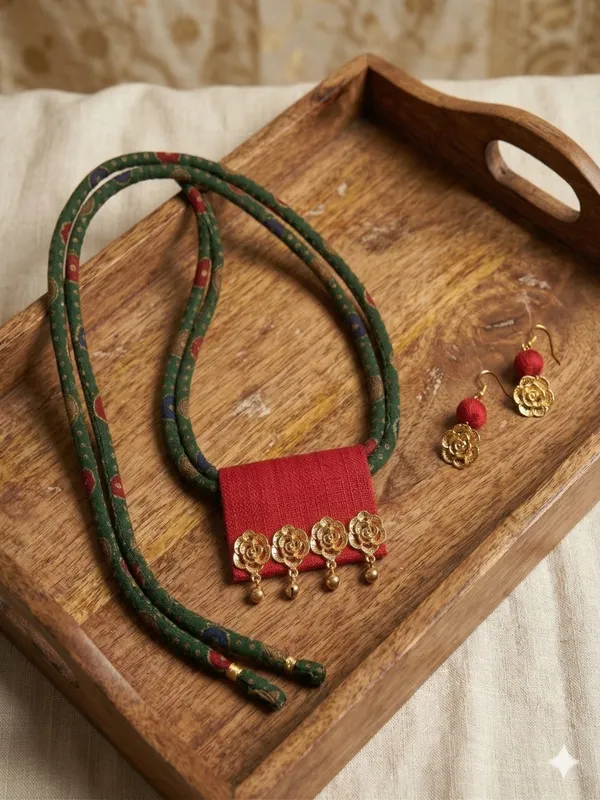 Green_&_Red_Long_Fabric_Necklace