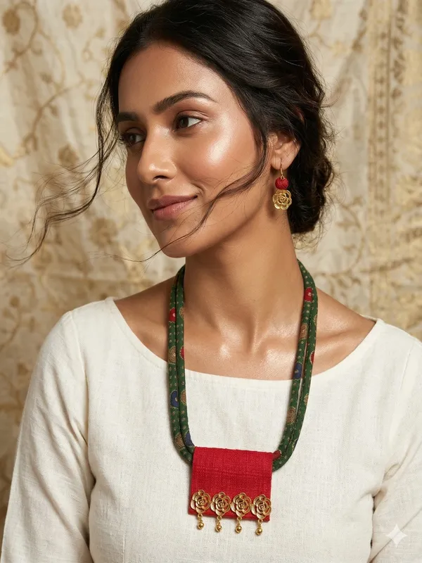 Green_&_Red_Long_Fabric_Necklace