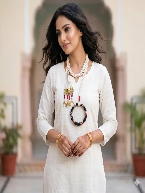Beige_Thread_Bohemian_Necklace_And_Bracelet_Set_For_Women