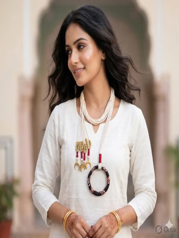 Beige_Thread_Bohemian_Necklace_And_Bracelet_Set_For_Women