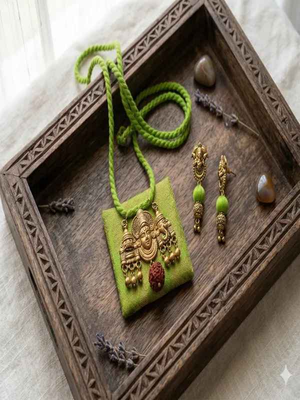Green_Thread_Temple_Motif_Pendant_Necklace_For_Women