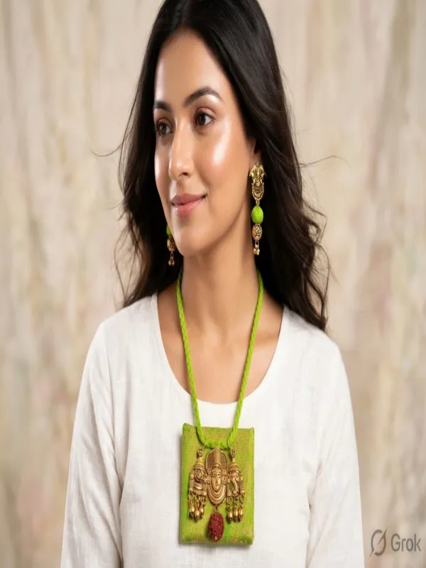 Green_Thread_Temple_Motif_Pendant_Necklace_For_Women