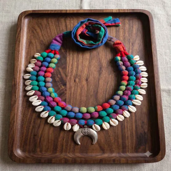 Multicolor_Fabric_Cowrie_Shell_Necklace_For_Women