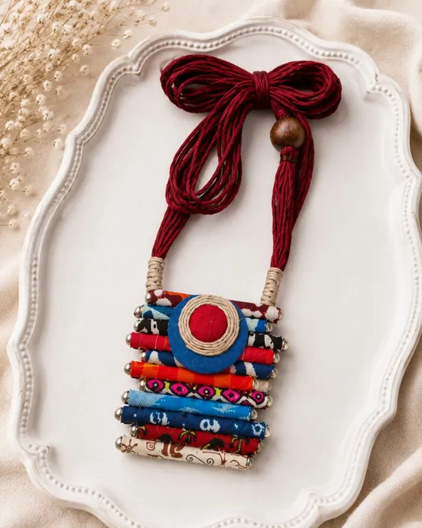 Multicolour_Fabric_Pipe_Statement_Necklace_For_Women