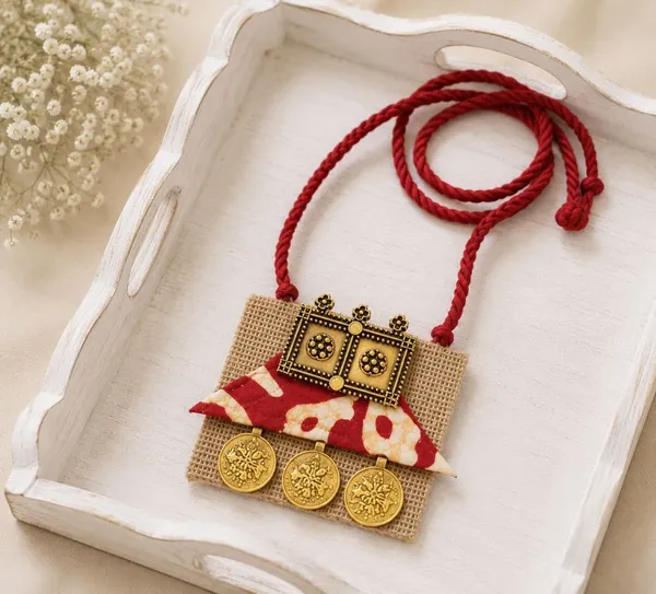 Jute_&_Red_Fabric_Ethnic_Necklace_For_Women