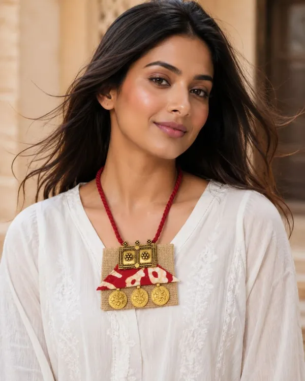Jute_&_Red_Fabric_Ethnic_Necklace_For_Women