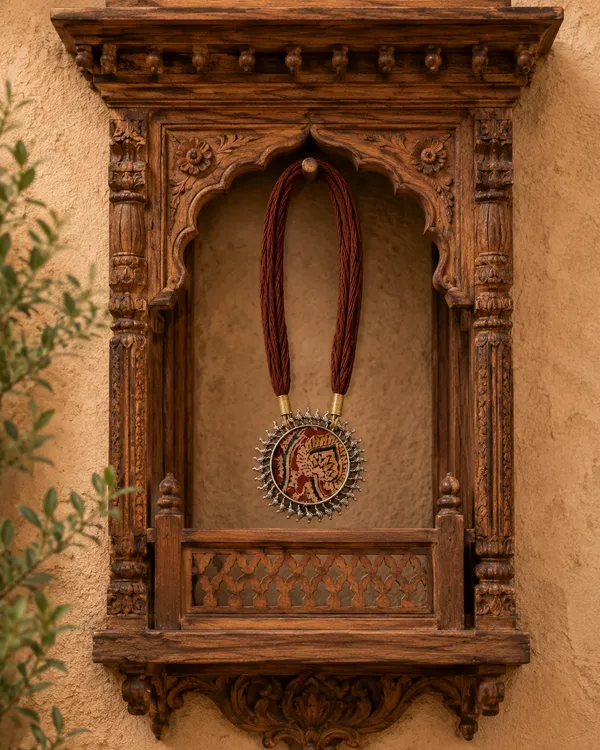 Brown_Kalamkari_Fabric_Pendant_Necklace_For_Women