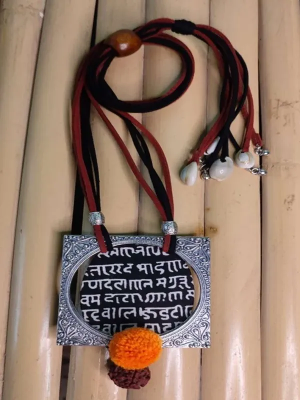Black_Mantra_Fabric_Pendant_Necklace_With_Metal_Bangle