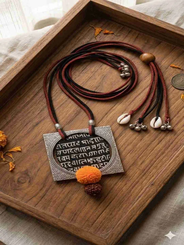 Black_Mantra_Fabric_Pendant_Necklace_With_Metal_Bangle