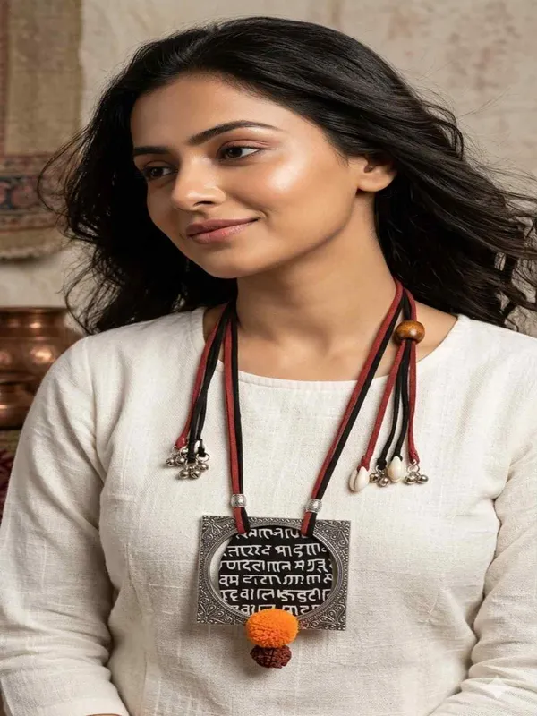 Black_Mantra_Fabric_Pendant_Necklace_With_Metal_Bangle