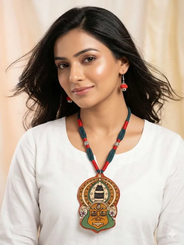Kathakali_Face_Fabric_Pendant_Necklace_For_Women