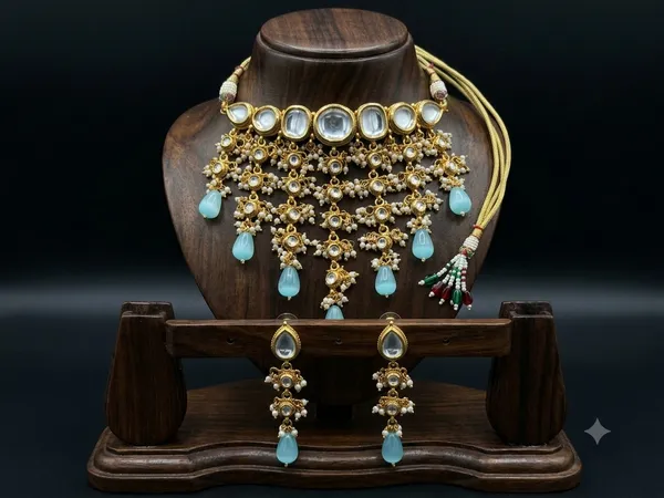 Gold-Plated_Aquamarine_Gemstone_Kundan_Layered_Choker_Set