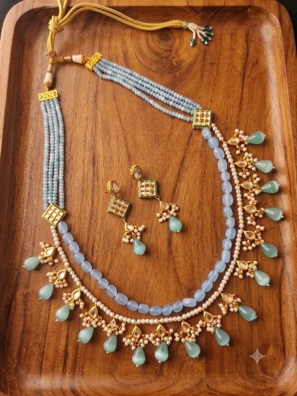 Gold-Plated_Layered_Kundan_Long_Necklace_Set_with_Mint_Beads