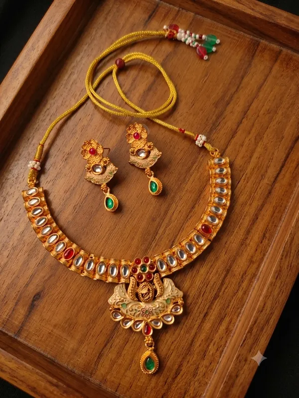 Gold-Plated_Meenakari_Floral_and_Peacock_Metal_Pendant_Necklace_Set