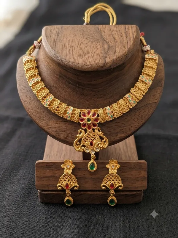 Gold-Plated_Meenakari_Floral_and_Peacock_Metal_Pendant_Necklace_Set