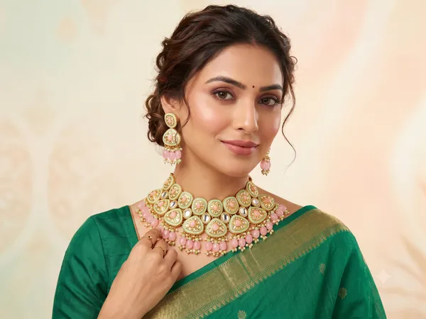 Gold-Plated_Meenakari_Kundan_Choker_Necklace_Set_with_Pink_Drops