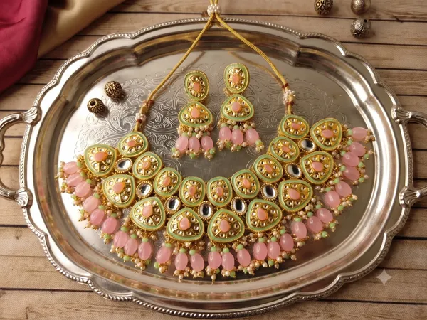 Gold-Plated_Meenakari_Kundan_Choker_Necklace_Set_with_Pink_Drops
