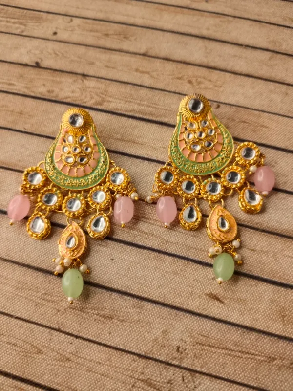 Gold-Plated_Meenakari_Kundan_Choker_Necklace_Set_with_Pink_and_Green_Drops