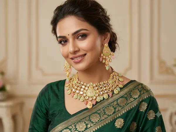 Gold-Plated_Meenakari_Kundan_Choker_Necklace_Set_with_Pink_and_Green_Drops