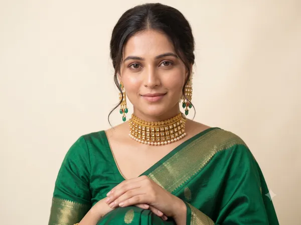 Gold-Plated_Rectangular_Kundan_Choker_Necklace_Set_with_Green_and_Red_Drops