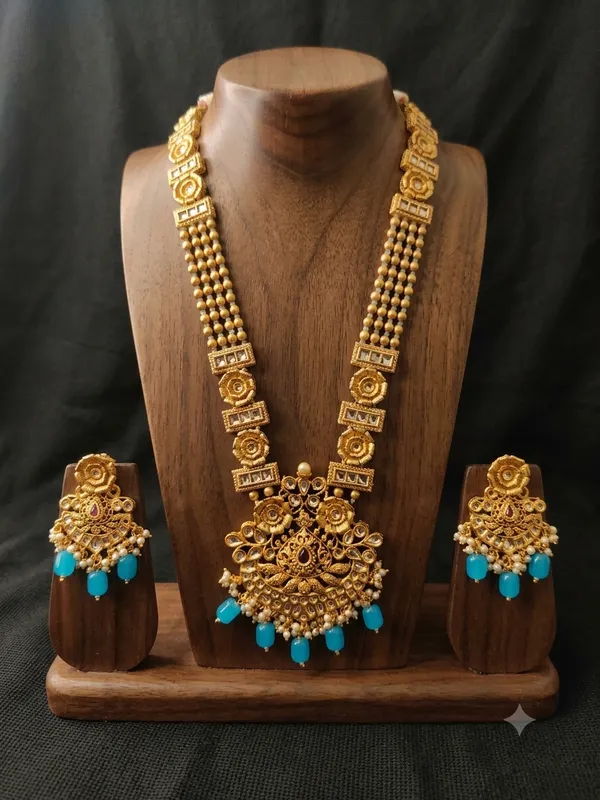 Gold-Plated_Temple_Long_Necklace_Set_with_Aquamarine_Drops