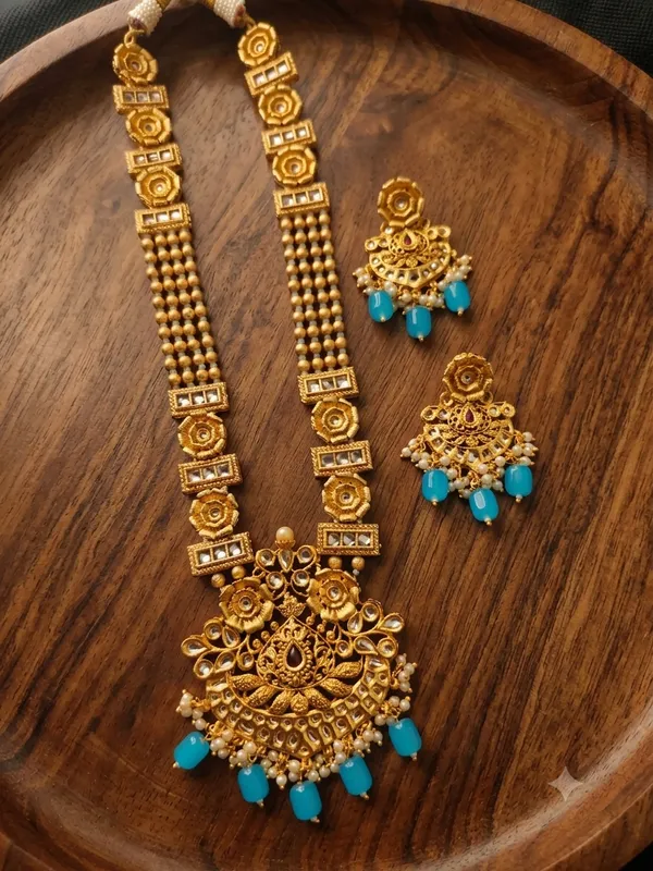 Gold-Plated_Temple_Long_Necklace_Set_with_Aquamarine_Drops