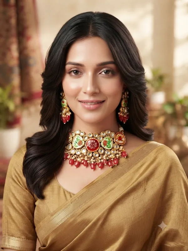 Handcrafted_Meenakari_Floral_Kundan_Choker_Necklace_Set_with_Red_Beads