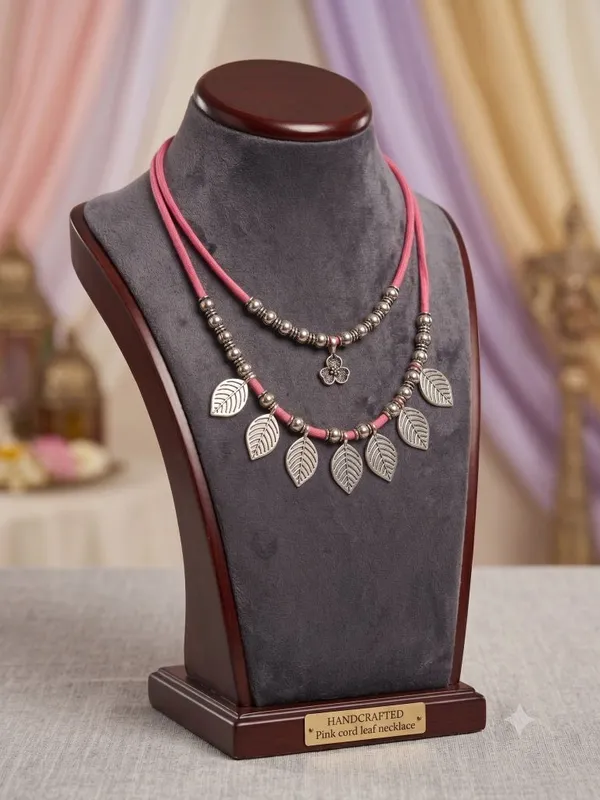 Layered_Metal_Charms_Necklace_For_Women_In_Pink_Threads