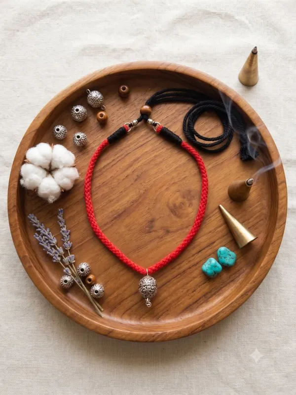Oxidised_Metal_Ball_Pendant_In_Red_Thread