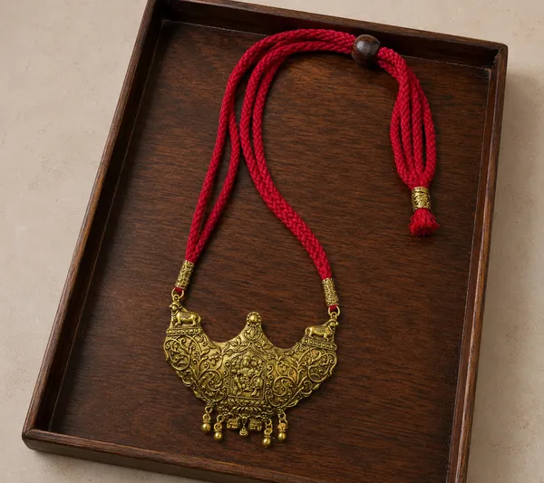 Golden_Goddess_Metal_Pendant_Necklace_In_Red_Threads_For_Women