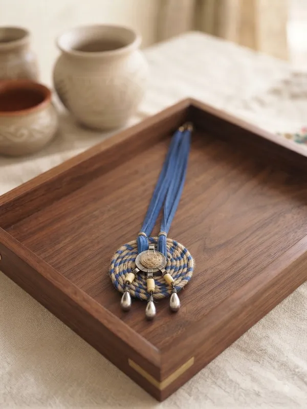Jute_And_Blue_Threads_With_Metal_Pendant_Necklace_For_Women