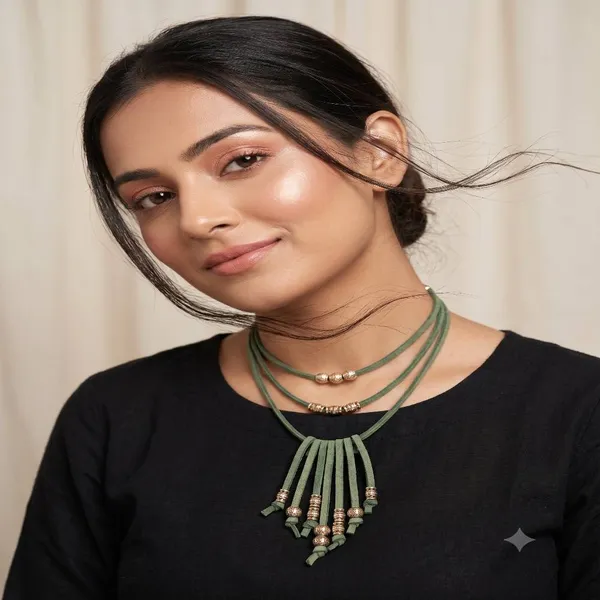 Green_Layered_Cord_Necklace_For_Women