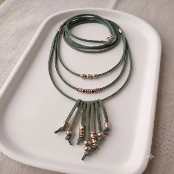 Green_Layered_Cord_Necklace_For_Women