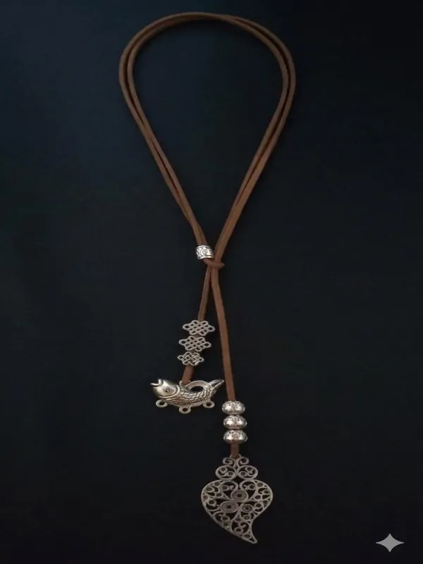 Brown_Cord_Layered_Pendant_Necklace_For_Women
